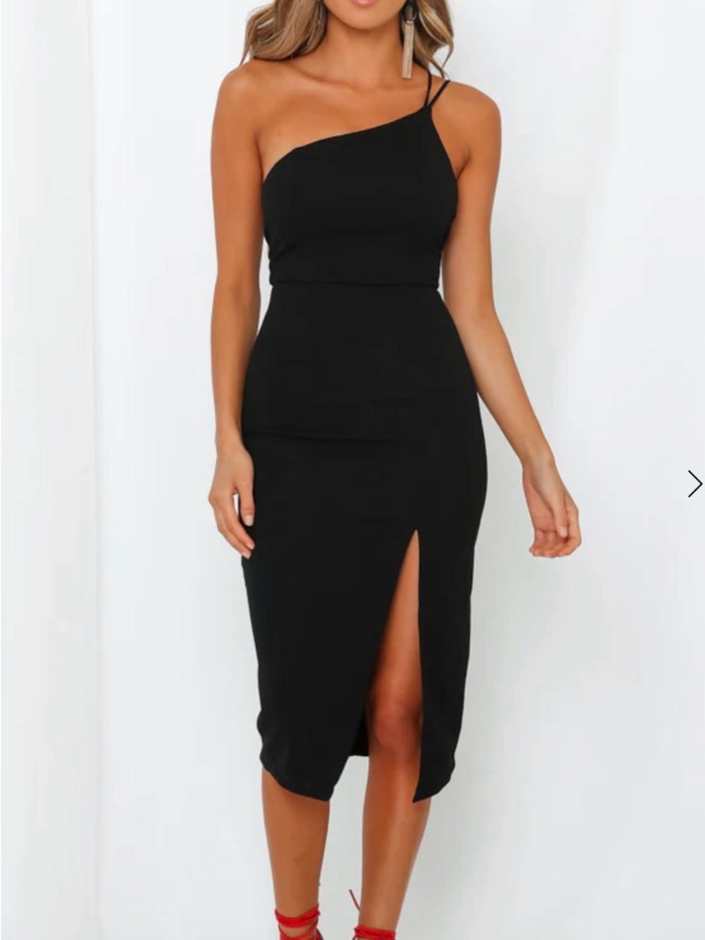 HELLO MOLLY TAKING IT BACK DRESS BLACK NWT size L one shoulder midi slit